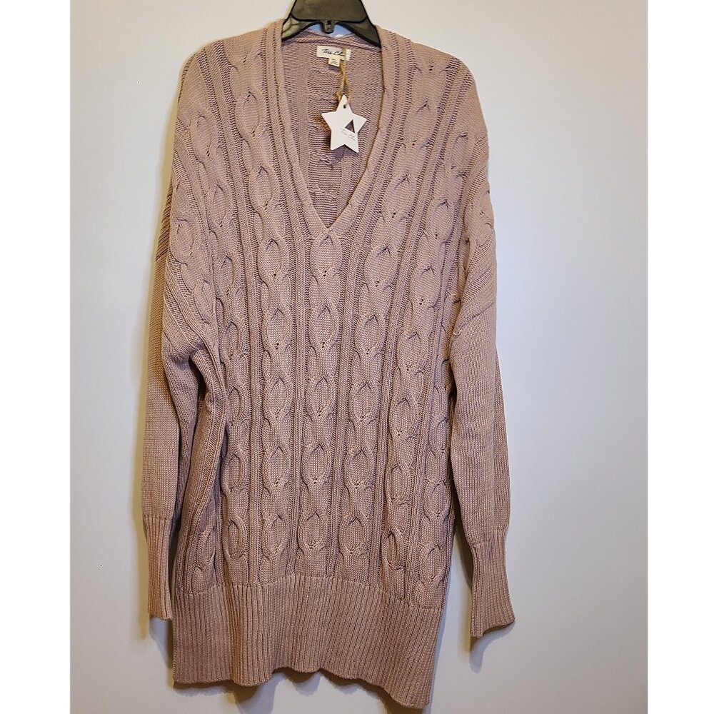 TRES CHIC VNECK CABLE KNIT SWEATER DRESS - 3X